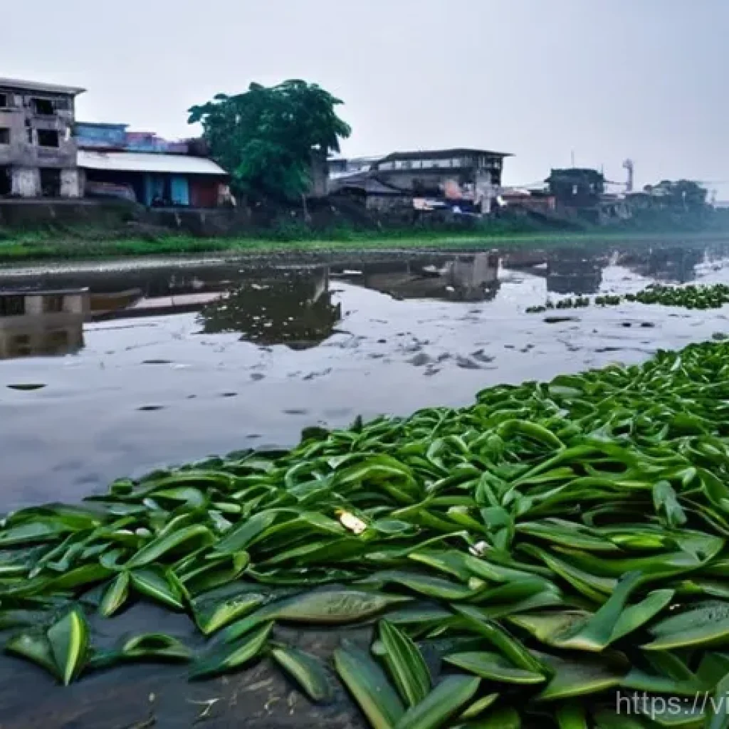 하천 생태계 복원에 대한 일반인 인식 조사 - **Prompt 1: The Struggling River**
    A realistic, high-definition photographic image depicting a h...