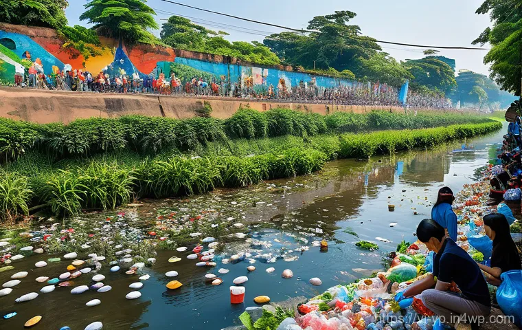 하천 생태계 복원 프로젝트의 운영과 관리 - A vibrant community festival dedicated to river restoration in a Vietnamese setting. Many diverse Vi...