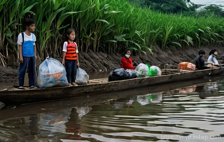 하천 생태계 복원에 대한 사회적 인식 향상 방안 - **Prompt 1: Observing the Polluted River**
    "A group of diverse Vietnamese citizens, including me...