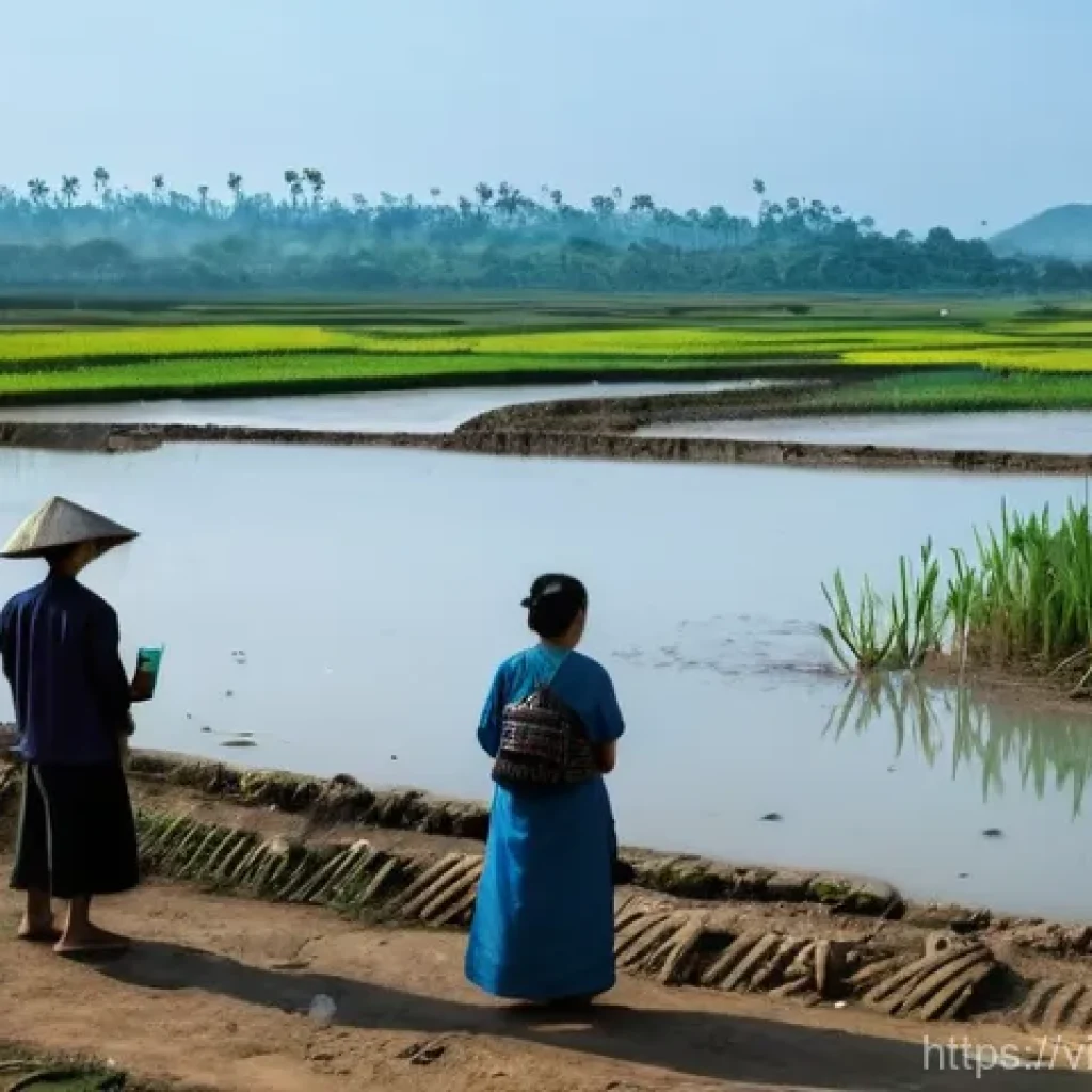 하천 생태계 복원 프로젝트의 목표 달성을 위한 전략 - **Polluted Vietnamese River - A Call for Concern:**
A wide, murky river in a rural Vietnamese la...