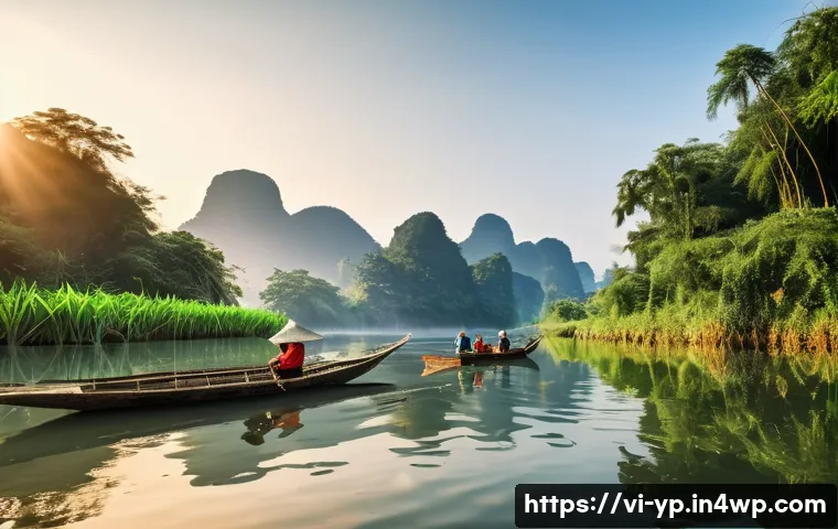 하천 생태계 복원 참여를 위한 시뮬레이션 교육 - **A Vibrant, Pristine Vietnamese River Eco    A breathtaking panoramic view of a wide, majestic Viet...