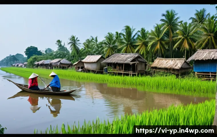 하천 생태계 복원 프로젝트의 지속 가능성 유지 방안 - A vibrant rural Vietnamese riverside community in the Mekong Delta region actively participating in ...