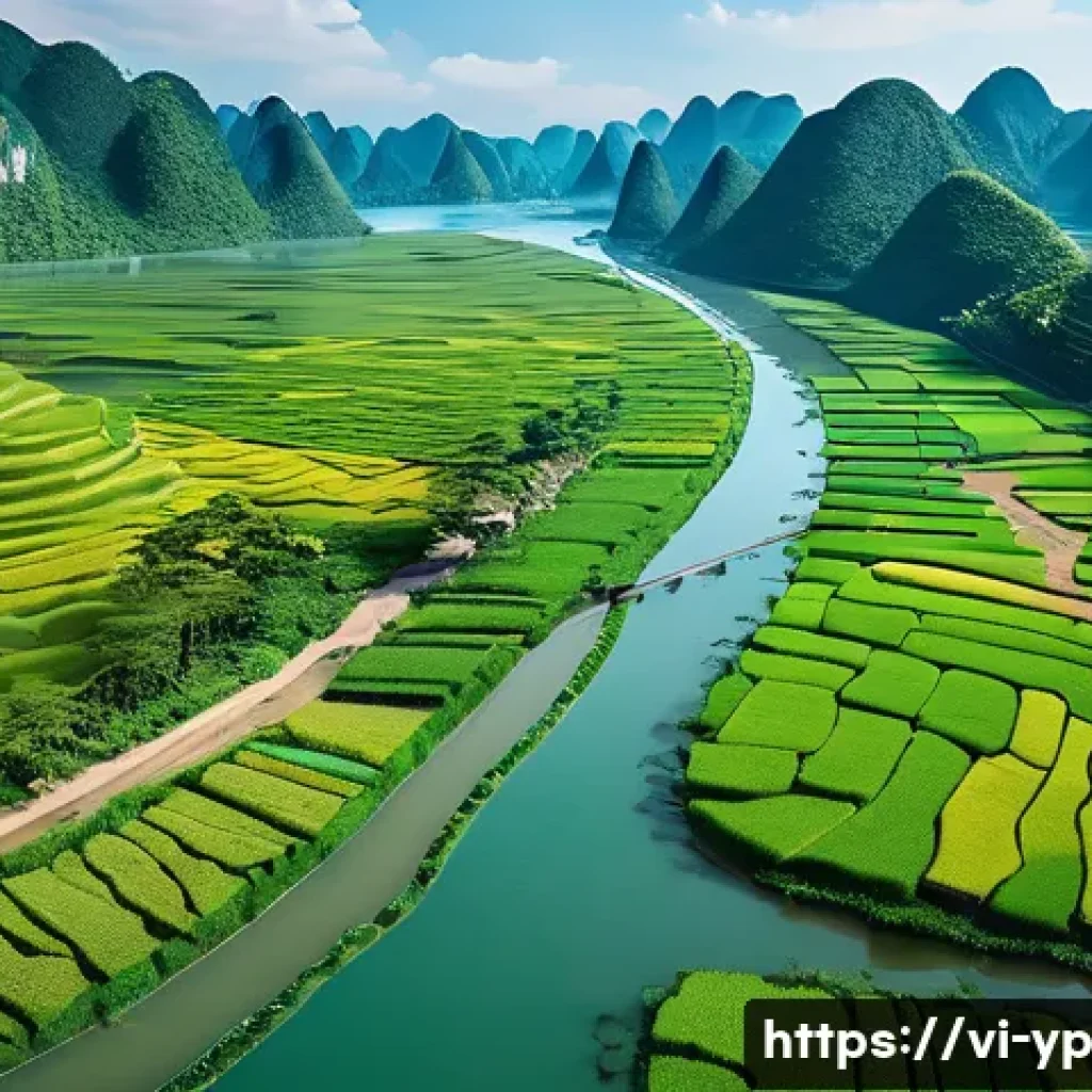 하천 생태계 복원 관련 법규 이해하기 - A detailed aerial view of a lush Vietnamese river ecosystem showcasing a healthy riparian zone with ...