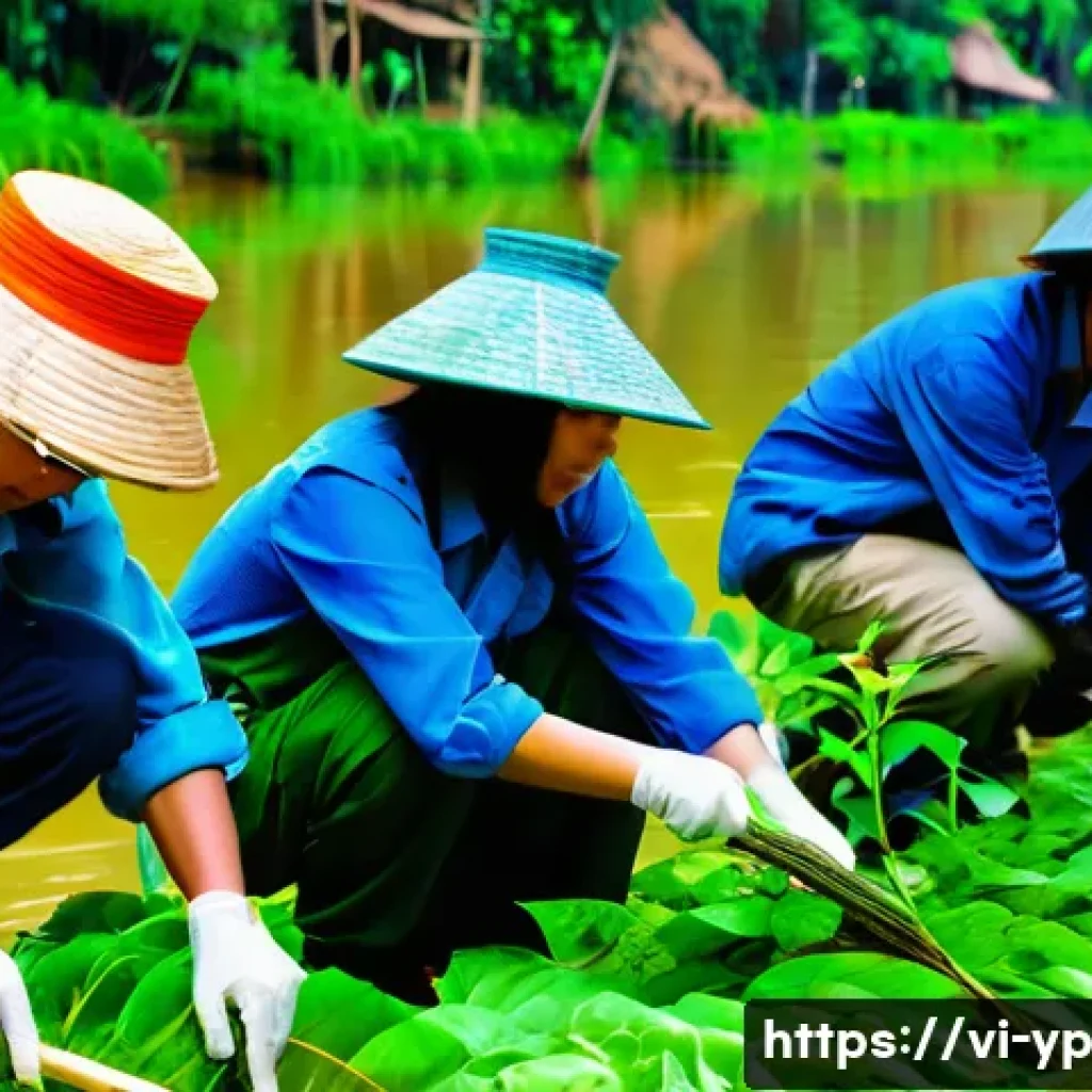 하천 생태계 복원 참여자를 위한 멘토링 기회 - A detailed scene of environmental experts mentoring a diverse group of Vietnamese community members ...