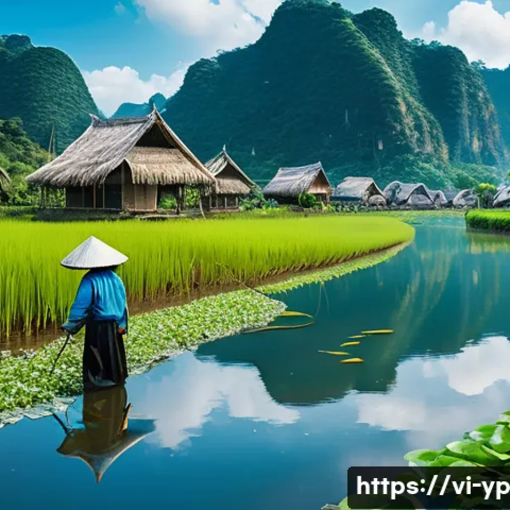 하천 생태계 복원 사업의 계획서 작성법 - A vibrant river ecosystem scene in rural Vietnam, showcasing a clear flowing river lined with lush n...