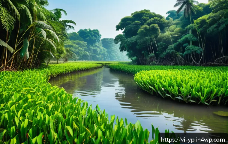 하천 생태계 복원 프로젝트의 목표와 비전 - A vibrant Vietnamese river ecosystem scene featuring diverse freshwater species such as colorful nat...