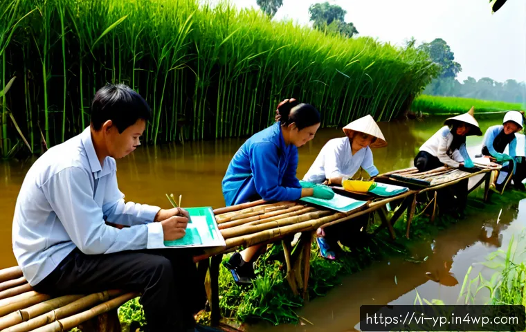 Home 17 하천 생태계 복원 참여자를 위한 자원 개발 - Photorealistic riverside ecosystem restoration workshop in rural Vietnam, diverse adult volunteers s...