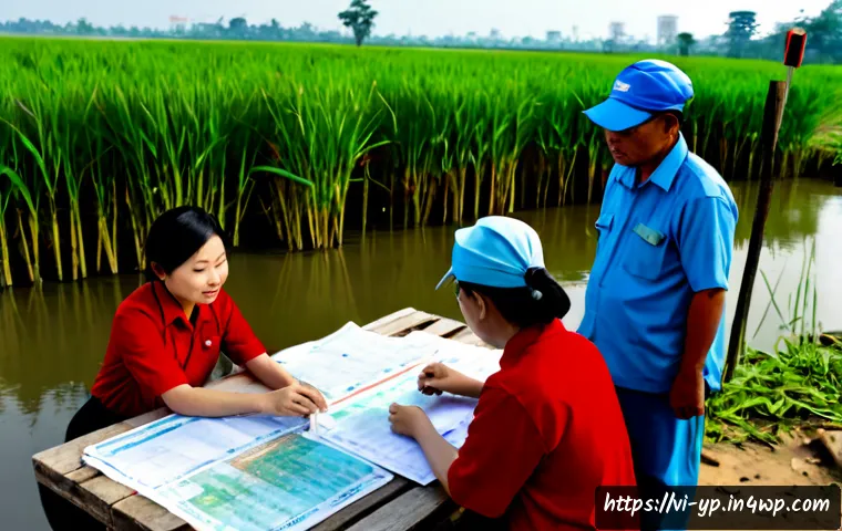 하천 생태계 복원 프로젝트의 재정적 측면 - Photorealistic riverside restoration planning meeting in Vietnam, Vietnamese environmental engineers...