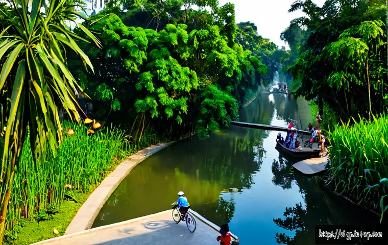 Home 17 하천 복원 프로젝트 성공 사례 분석 - Photorealistic successful urban river restoration in Vietnam, a clean winding river with restored na...